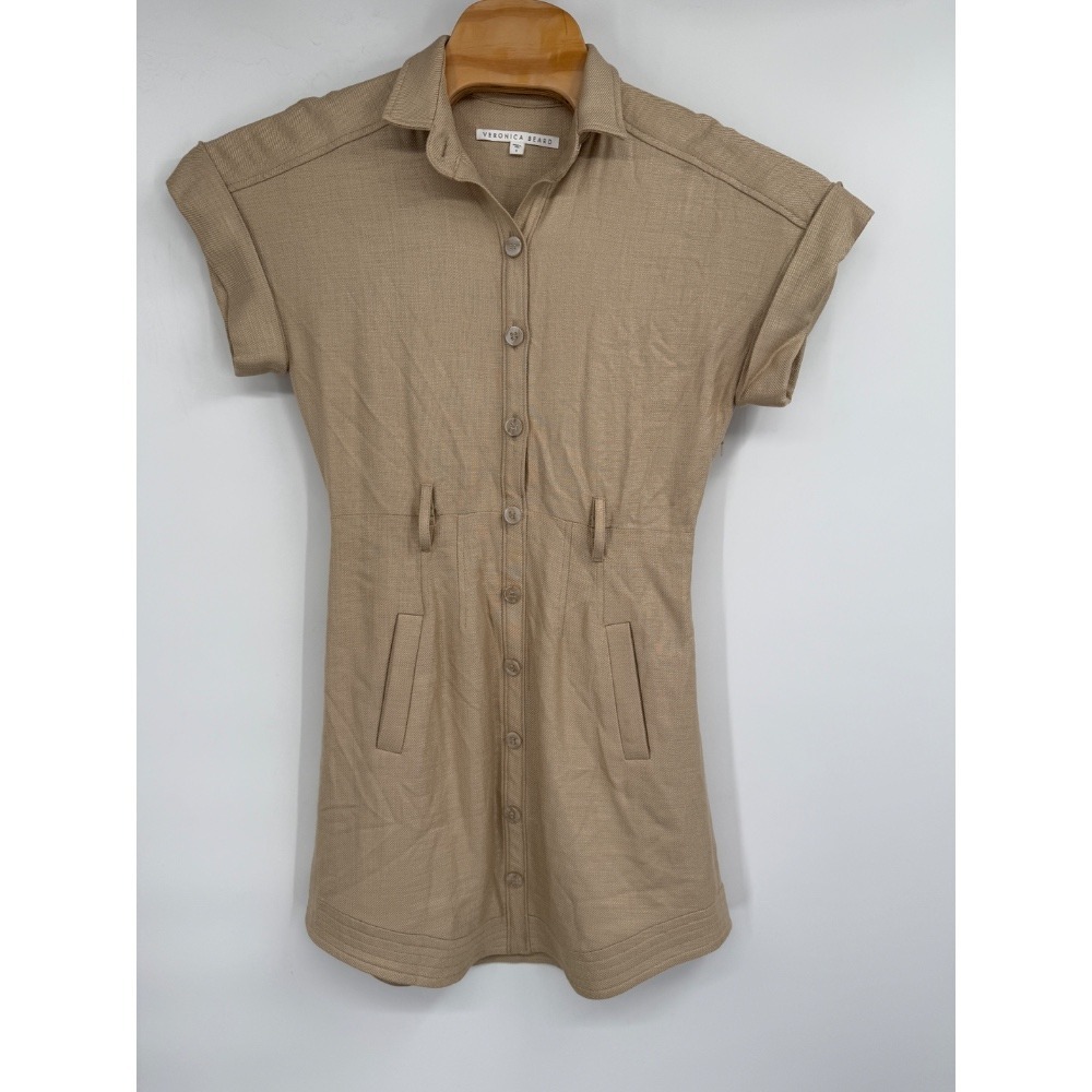 VERONICA BEARD Sadia Button Front Shirt Dress Tan Sz 4 - Picture 2 of 11